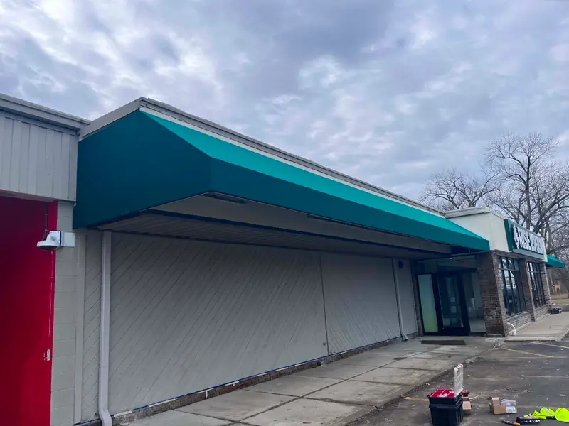 Custom fabric awning fabricated and installed by Metal AP in Columbus, Ohio