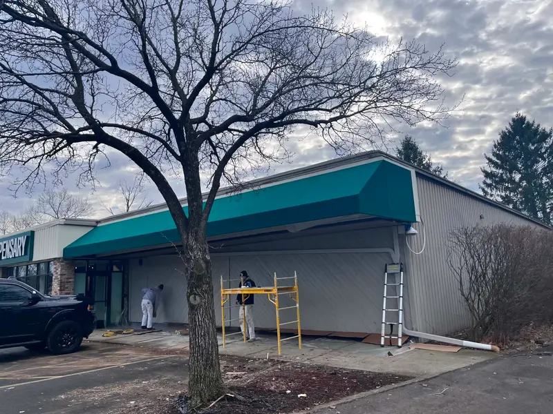 Custom fabric awning fabricated and installed by Metal AP in Columbus, Ohio