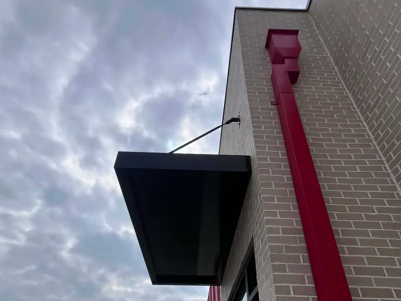 Hanger rod metal canopy fabricated and installed by Metal AP in Columbus, Ohio