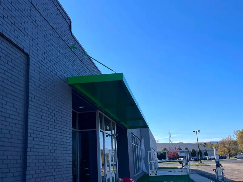 Hanger rod metal canopy fabricated and installed by Metal AP in Columbus, Ohio