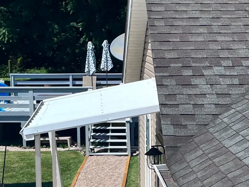 Custom patio metal cover fabricated and installed by Metal AP in Columbus, Ohio