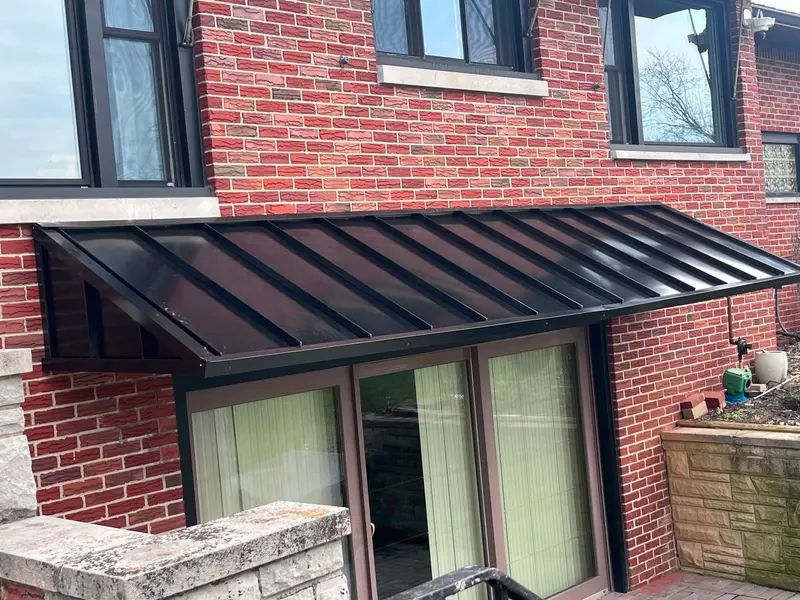 Standing seam metal awning fabricated and installed by Metal AP in Columbus, Ohio